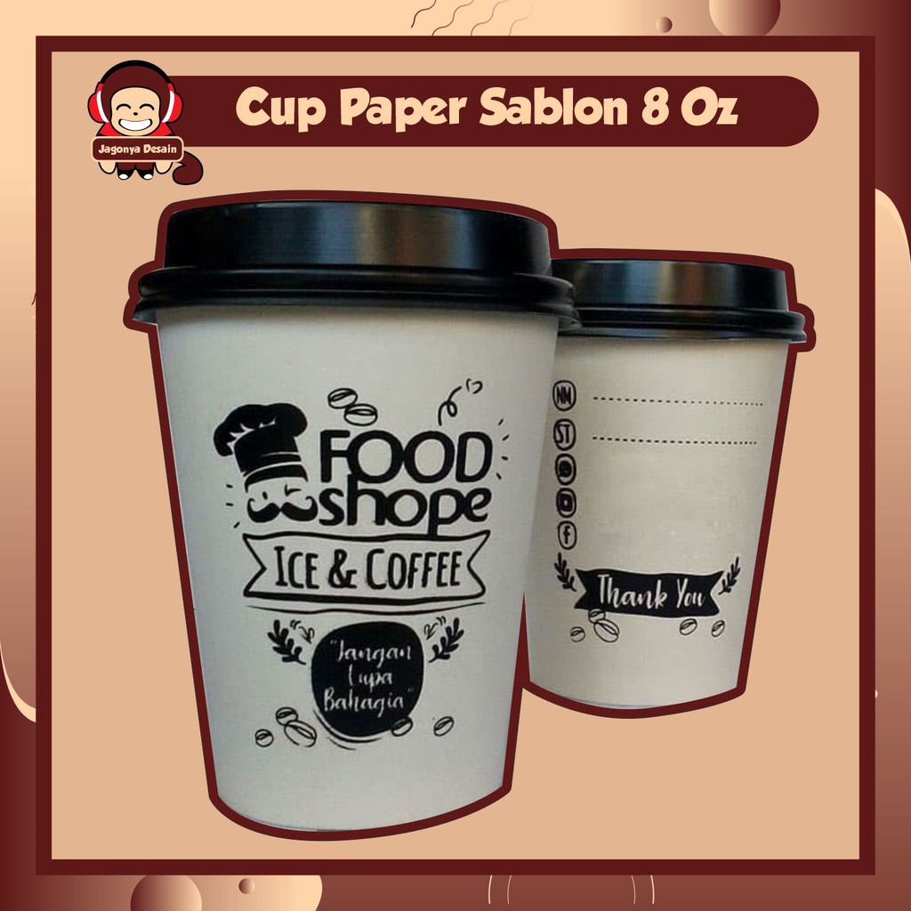 Minuman Kopi Gelas Paper Cup Gelas 8 Oz Sablon Custom Free Desain 8377