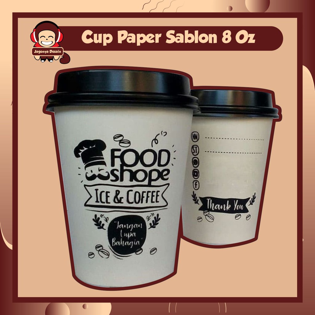 Minuman Kopi Gelas Paper Cup Gelas 8 Oz Sablon Custom Free Desain 5879