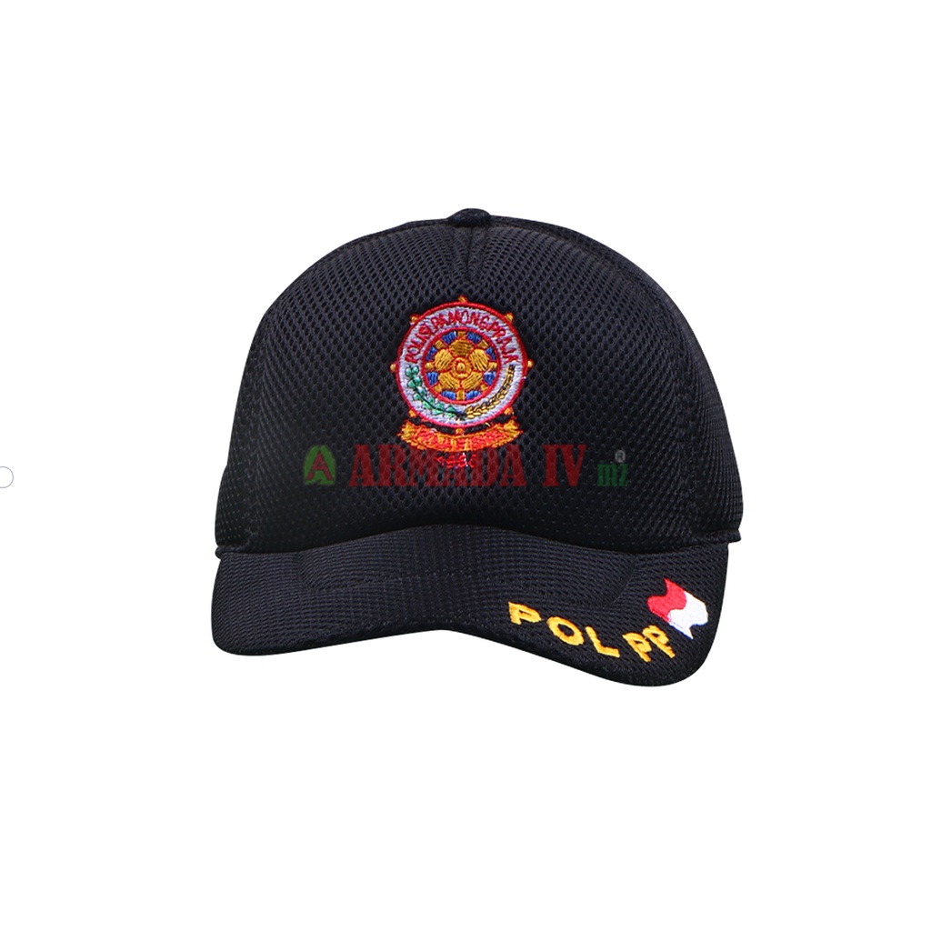 Topi Jaring SATPOL PP MP Logo Topi POL PP Merah Putih Jala Hitam