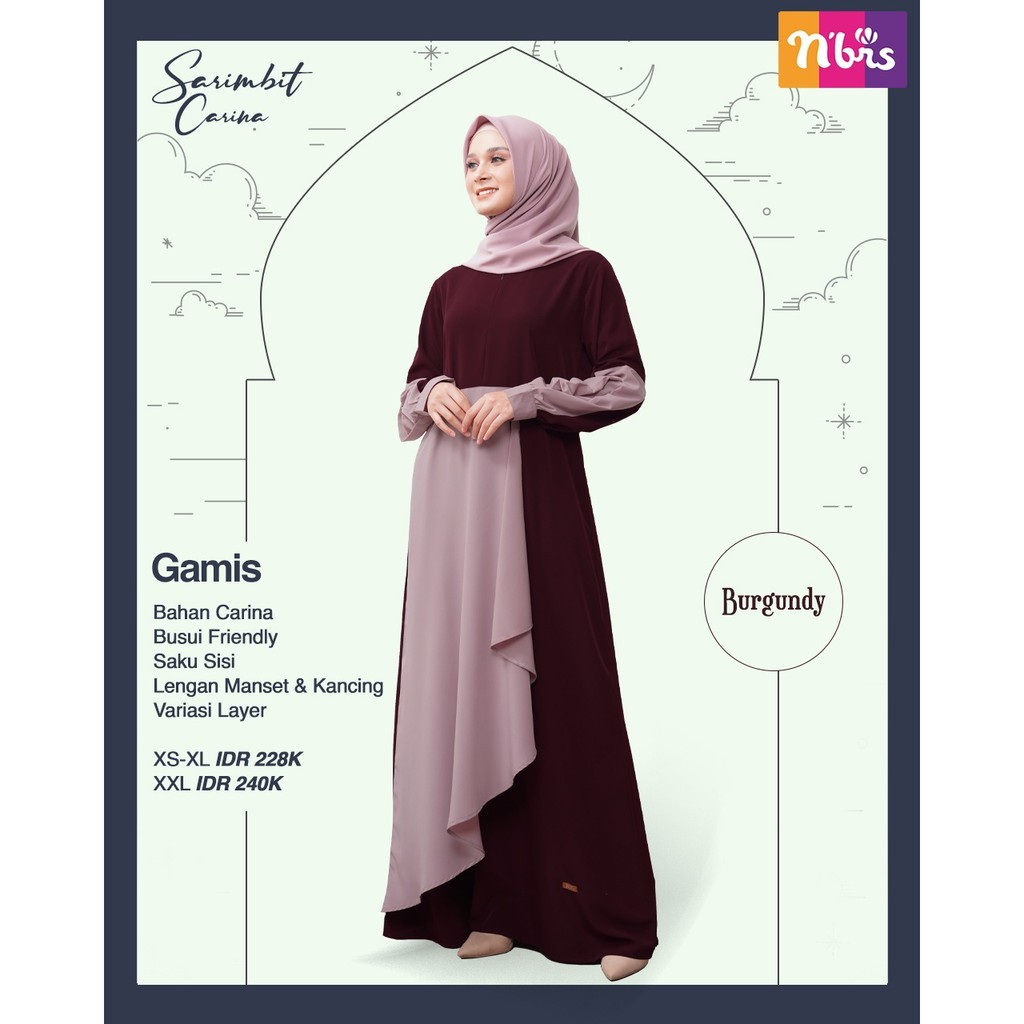 NIBRAS SARIMBIT CARINA BURGUNDY BAJU COUPLE KELUARGA SERAGAM LEBARAN SYARI MODERN