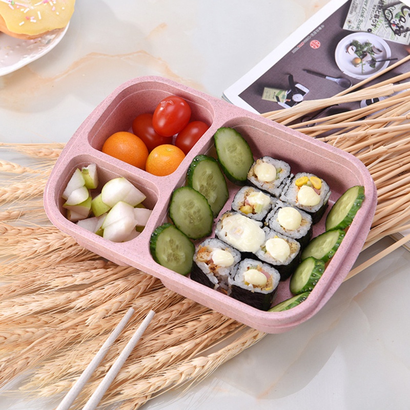 Kotak Makan Siang Bento Bahan Jerami Gandum 4 Warna Untuk Pelajar Asrama