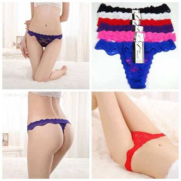 g String wanita thong sexy lace Bahan C029   Hitam