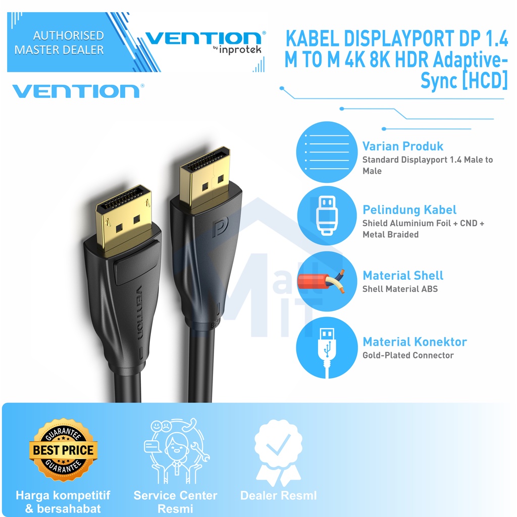 ( BISA COD ) Vention Kabel DisplayPort Display v1.4 8k 60hz High Speed 32 Gbps HCD