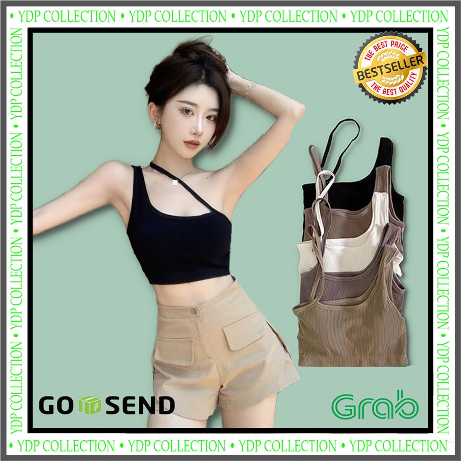 Korean Crop Tank Top Wanita Dengan Busa Crop Top Model Tali Samping