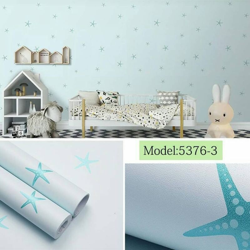 wallpaper sticker dinding kode 1497 polos biru bintang laut