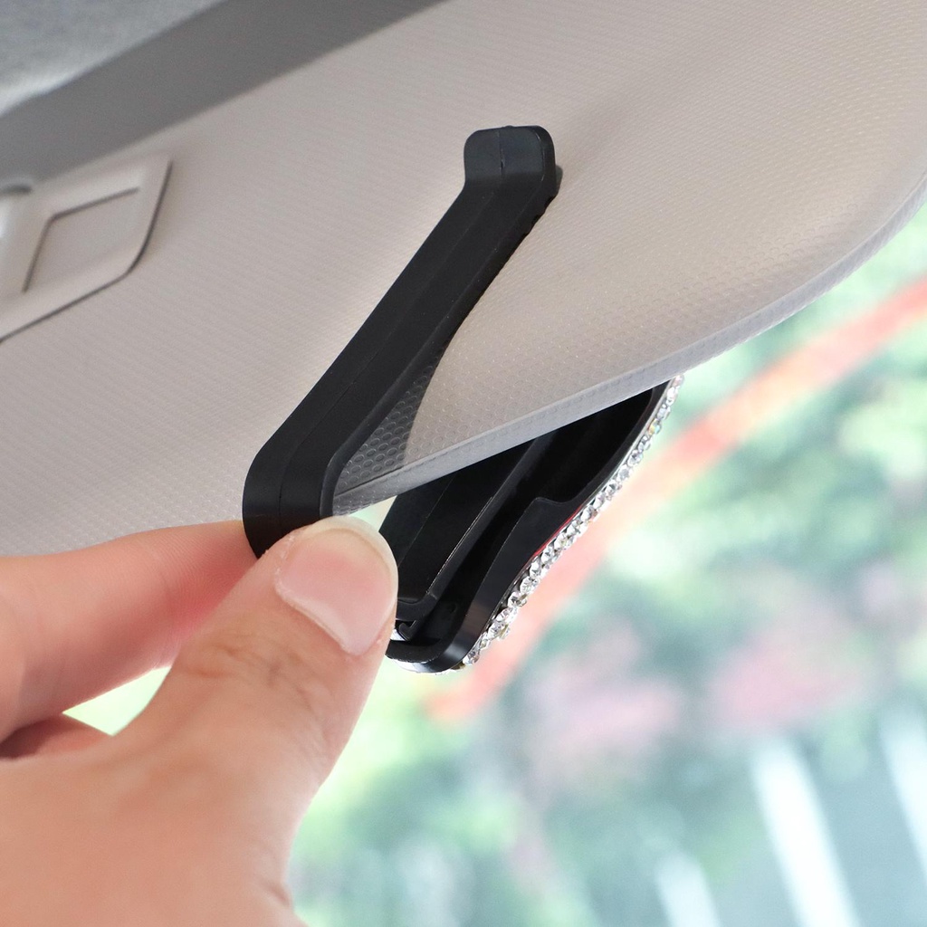 Populer 1pcs Tempat Kacamata Untuk Aksesoris Mobil Berlian Imitasi Universal Visor Card Eyeglasses Hanger