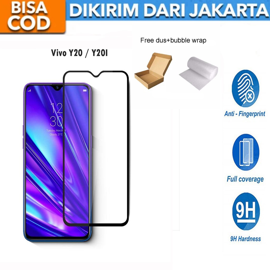 Tempered Glass Vivo Y20 / Y20i Full Cover / Full Screen Protector Anti Gores