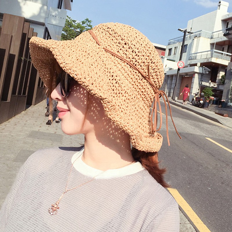 Foldable Straw Hat Female Summer Small Fresh Beach Sunscreen Face Travel Wild Fisherman Hat Sunsha