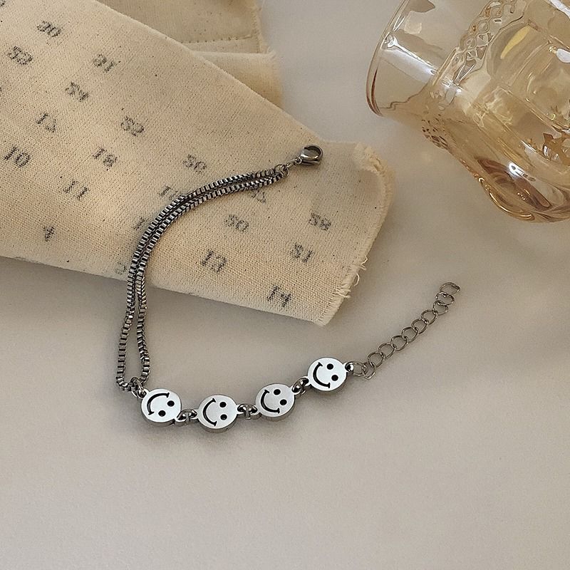 Titanium Steel Smiley Bracelet Retro Hip-hop Double Layer