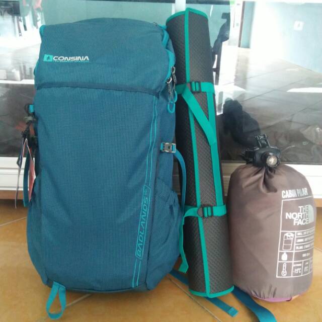 Paket hemat tas carrier consina badlands 50L coverbag matras sb headlamp mini power zoom