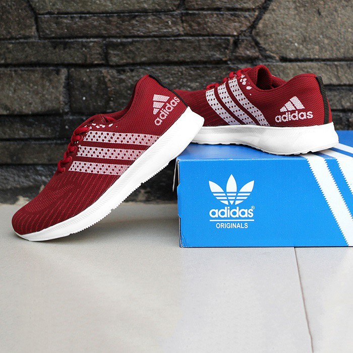 TERLARIS !! Sepatu Sport ADIDAS ZOOM Merah Sneakers Pria Gym Running Jogging Fitness Olahraga