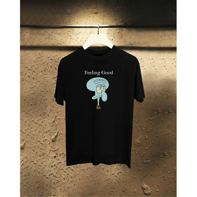 Fourfashion Kaos Pria Kaos Distro SQUIDWARD FELLING GOOD Black FN188