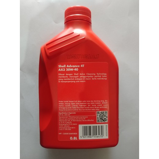 OLI MESIN MOTOR SHELL ADVANCE AX3 4T 800 ML ORIGINAL NO PALSU !!!