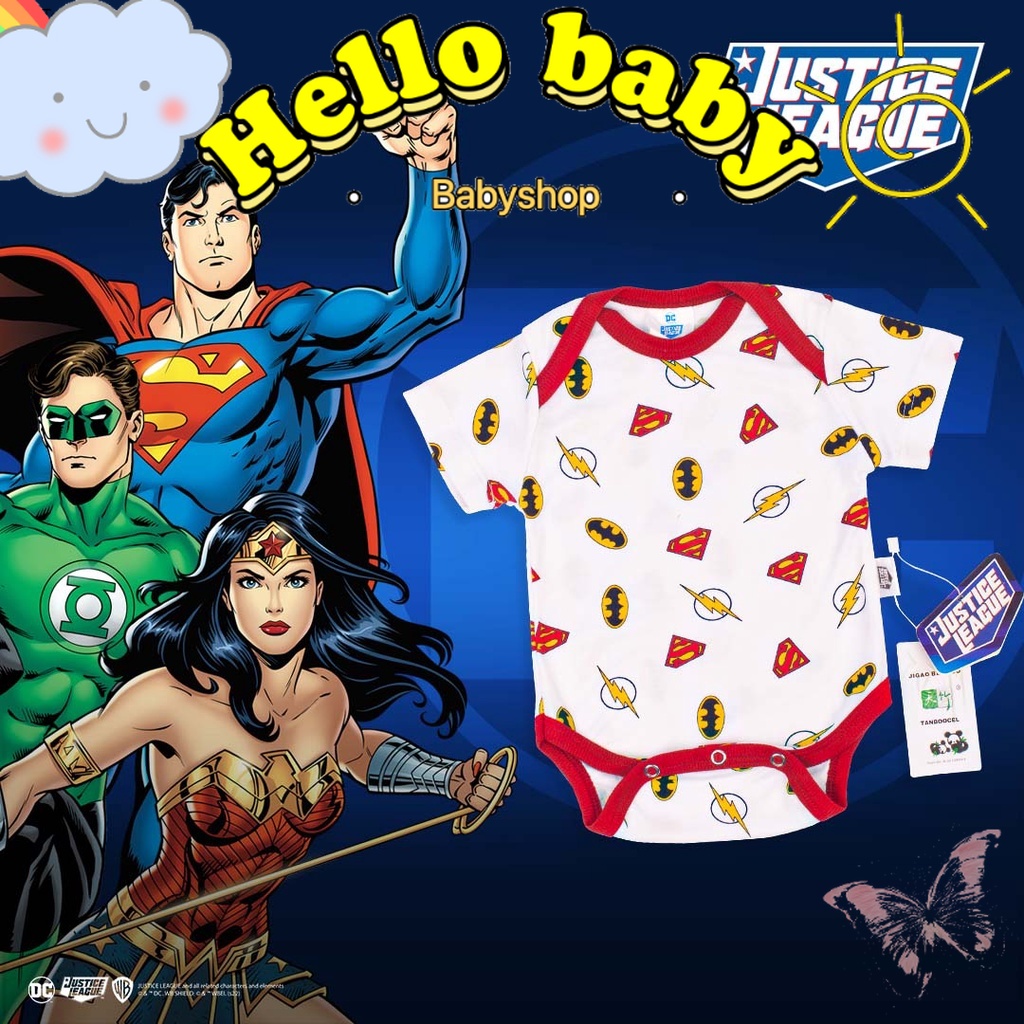 Baju Bayi Kodok / Jumpsuit Pendek  Bamboo( Justice League ) Best Quality Mulai BodySuit Size NB &amp; 0-3