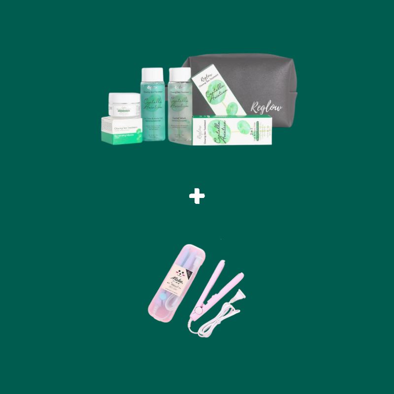 Paket Cream Skincare Kit Acne Pemutih Pria Wanita BPOM Reglow Glowing Skincare Routine-1 Paket + Catokan