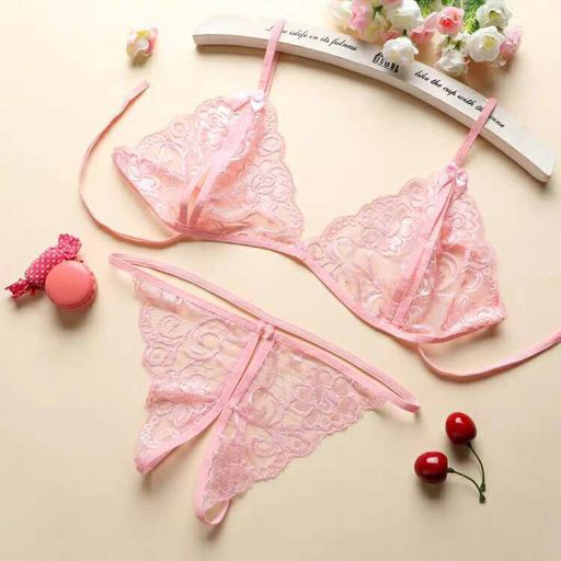 LINGERIE BIKINI KOREA - SET BRA G STRING - BAHAN LACE SEXY - PAKAIAN DALAM-PINK