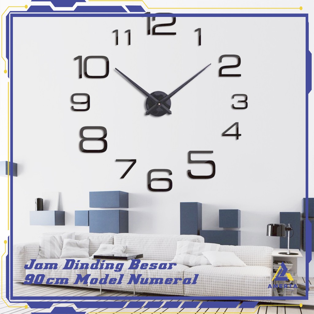 Jam Dinding Besar DIY Giant Wall Clock Quartz Creative Design 90cm Model Numeral - Silver