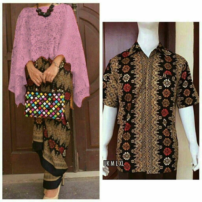 SB Collection Couple Stelan Kebaya Bianca Brukat Jumbo Rok Lilit Dan Kemeja Batik Pria