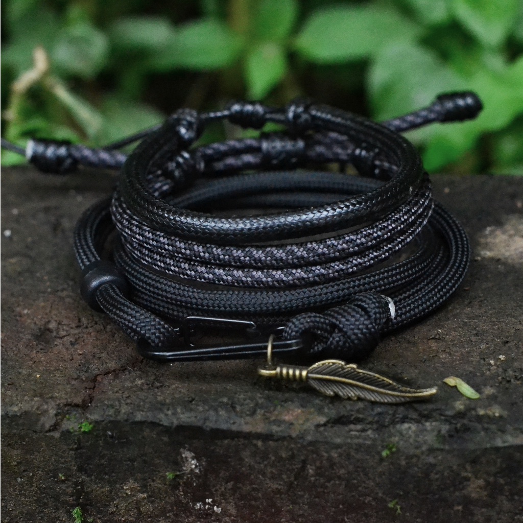 Gelang Tali Paracord 4mm 550lbs Pria Warna Hitam Polos Outdoor Survival Classy Bracelet Cowok Premium