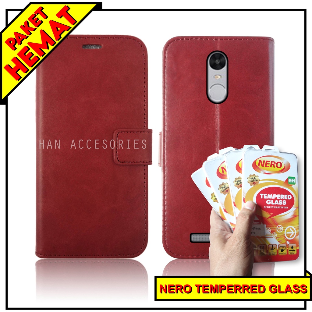 (PAKET HEMAT) Fashion Selular Flip Leather Case Xiaomi Redmi Note 3/Note 4X/Note 5/Note 5 Pro/Note 5A Prime/S2 Flip Cover Wallet Case Flip Case + Nero Temperred Glass