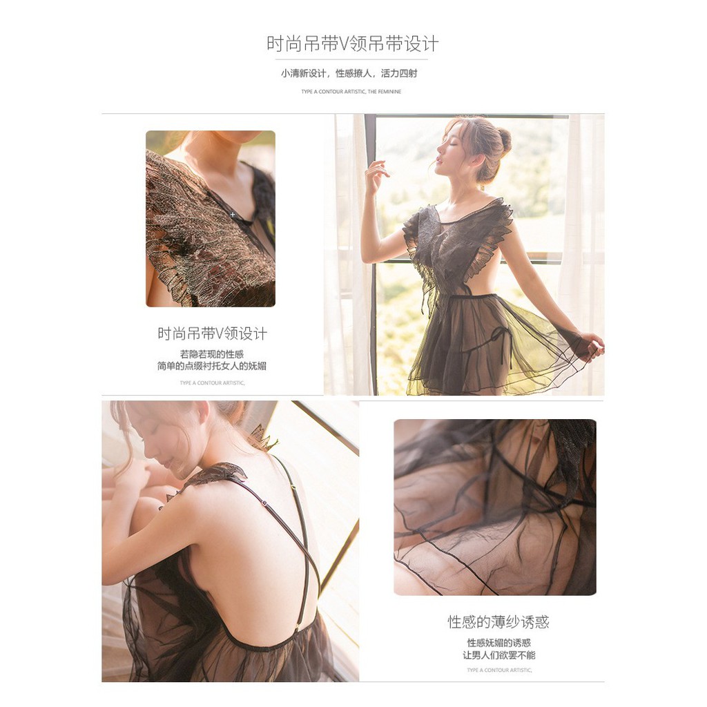 LI-93 ballerina swan ballet lingerie baju tidur wanita seksi cosplay - Hitam