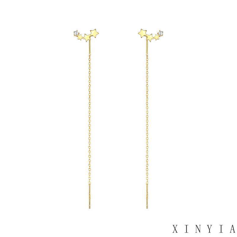 【COD】Anting Rantai Panjang Rumbai Bentuk Bintang Untuk Wanita Anting Rantai Panjang Desain Bintang Bahan Sterling Silver / Gold Untuk Wanita
