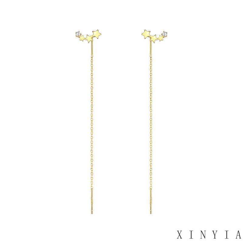 【COD】Anting Rantai Panjang Rumbai Bentuk Bintang Untuk Wanita Anting Rantai Panjang Desain Bintang Bahan Sterling Silver / Gold Untuk Wanita