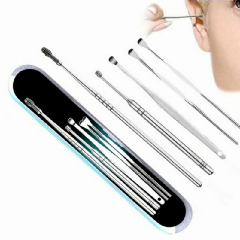 Perawatan Pembersih Telinga Korek Kuping Stainless Steel 5in1 / Alat Pembersih Telinga Ear Wax Picker 1Set 5pcs