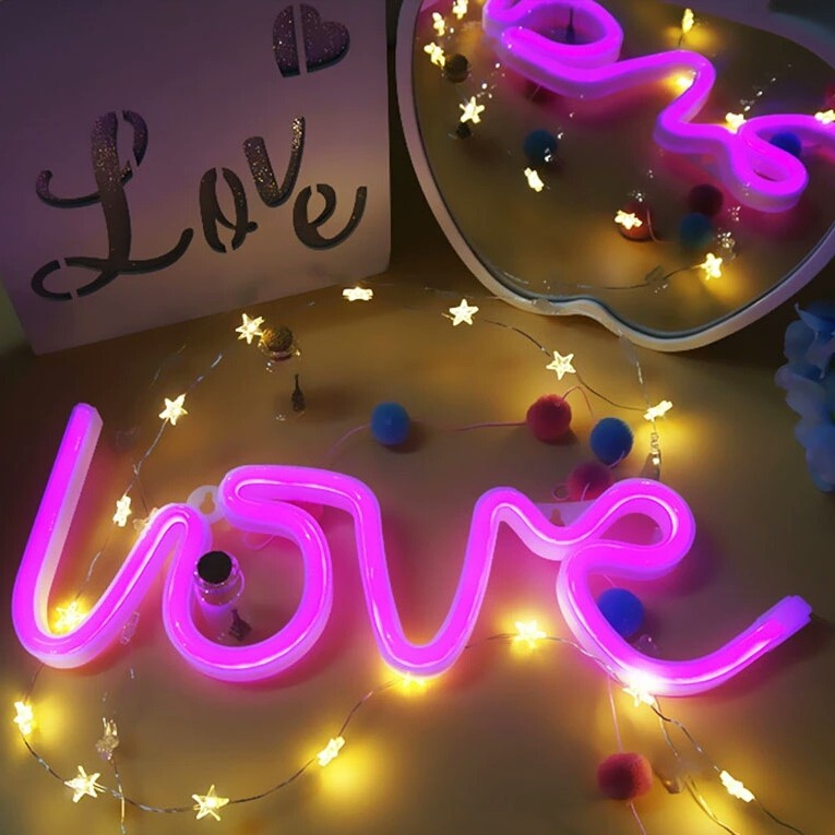 Tulisan LOVE Neon TAHAN AIR - Lampu Neon Strip Sign LED Model Gantung Power kabel USB