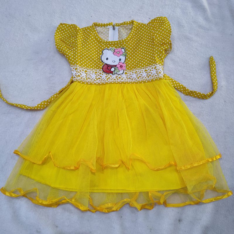 Dress anak 1-2 tahun gaun tutu anak cewek gaun anak perempuan hijau hellokitty ( dress SAP kitie )