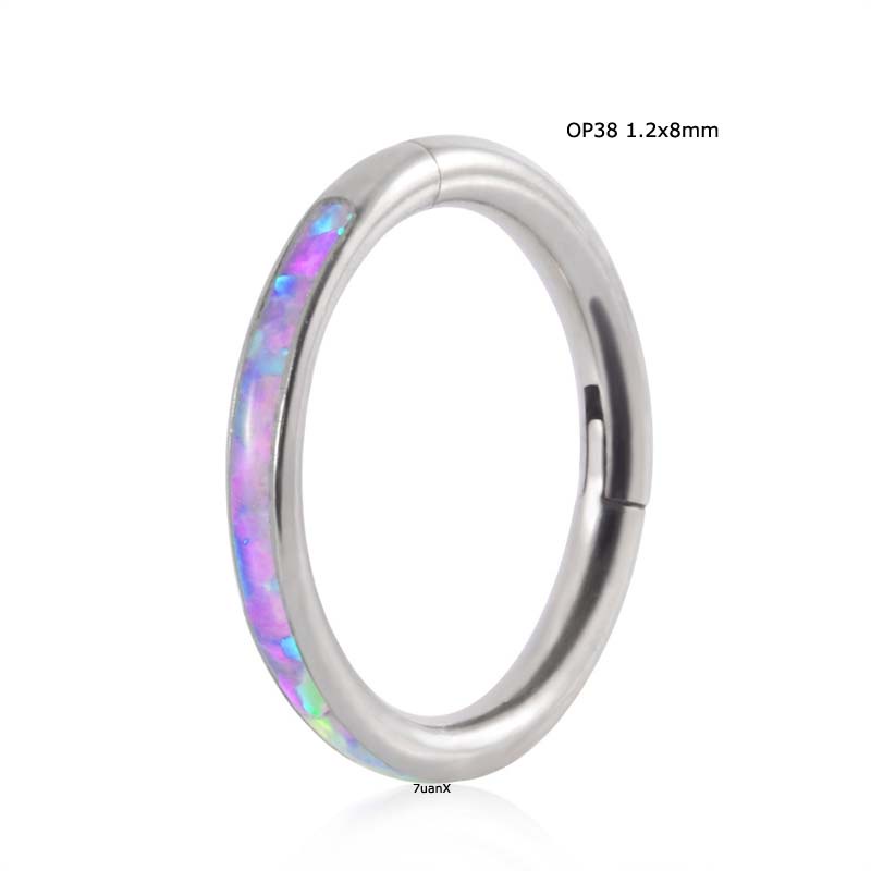 1pc Anting Tindik Hidung / Tubuh Bahan Titanium Steel G23 Dengan Opal Hoop Rook Helix Lobe Pinna 6 / 8 / 10mm