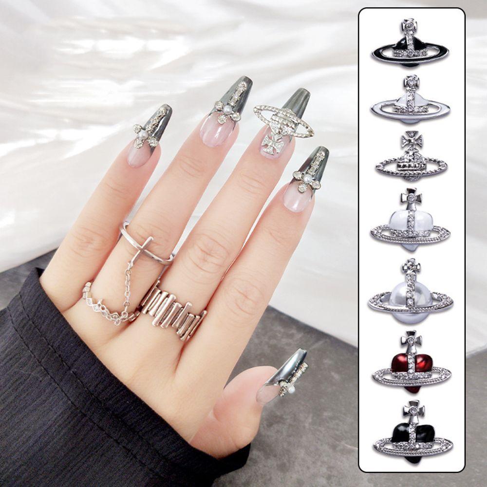 Rebuy 3D Nail Art Dekorasi Gaya Jepang Retro Saturnus Cinta Indah Glitter Kuku Bor DIY Perhiasan Nail Art