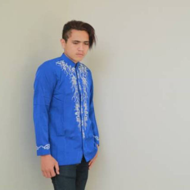 Freeongkir Baju Muslim Pria Baju Koko Jasko Jas Koko Biru Benhur Elektrik Bordir Terbaru JKH 156