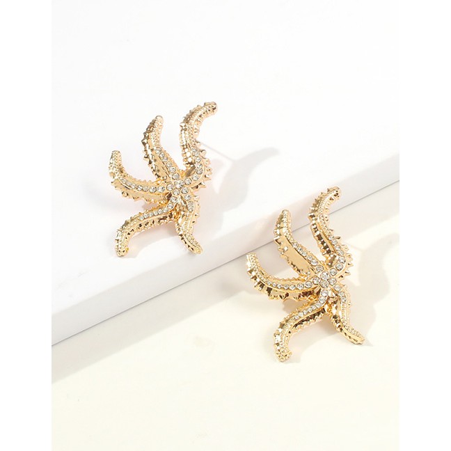 LRC Anting Tusuk Fashion Golden Starfish Alloy Starfish Diamond Earrings D81883