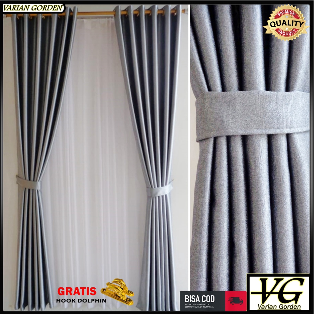 Gorden Jendela Pintu Minimalis Kain Blackout Polos Premium Abu Muda Ukuran 135x200 Model Smokring Go