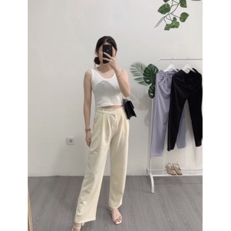 [LUXE.DLABEL]-CLARA PANTS |HIGHWAIST PANTS KULOT WANITA PREMIUM IMPORT CELANA PANJANG WANITA POLOS-Putih