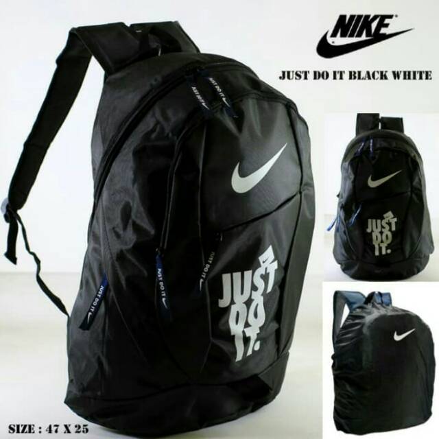 Tas Ransel Sekolah Anak Dewasa Pria Wanita Nike Besar-Hitam Putih