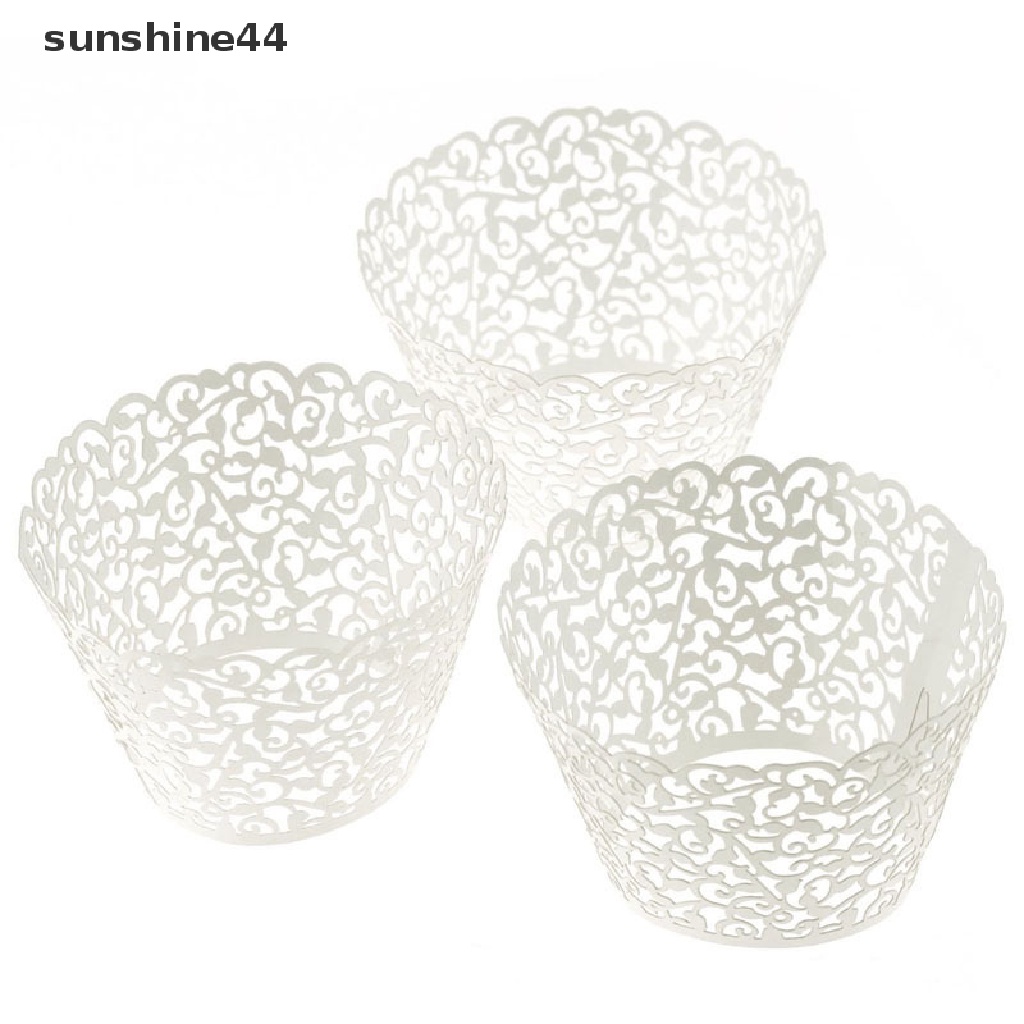 Sunshine 50pcs Kertas Pembungkus Cupcake Motif Renda Laser Cut