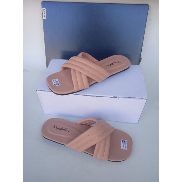 SANDAL WANITA SILANG NAUFALIN CASUAL ELASTIS TEPLEK TRENDY PEREMPUAN DEWASA plat shoes