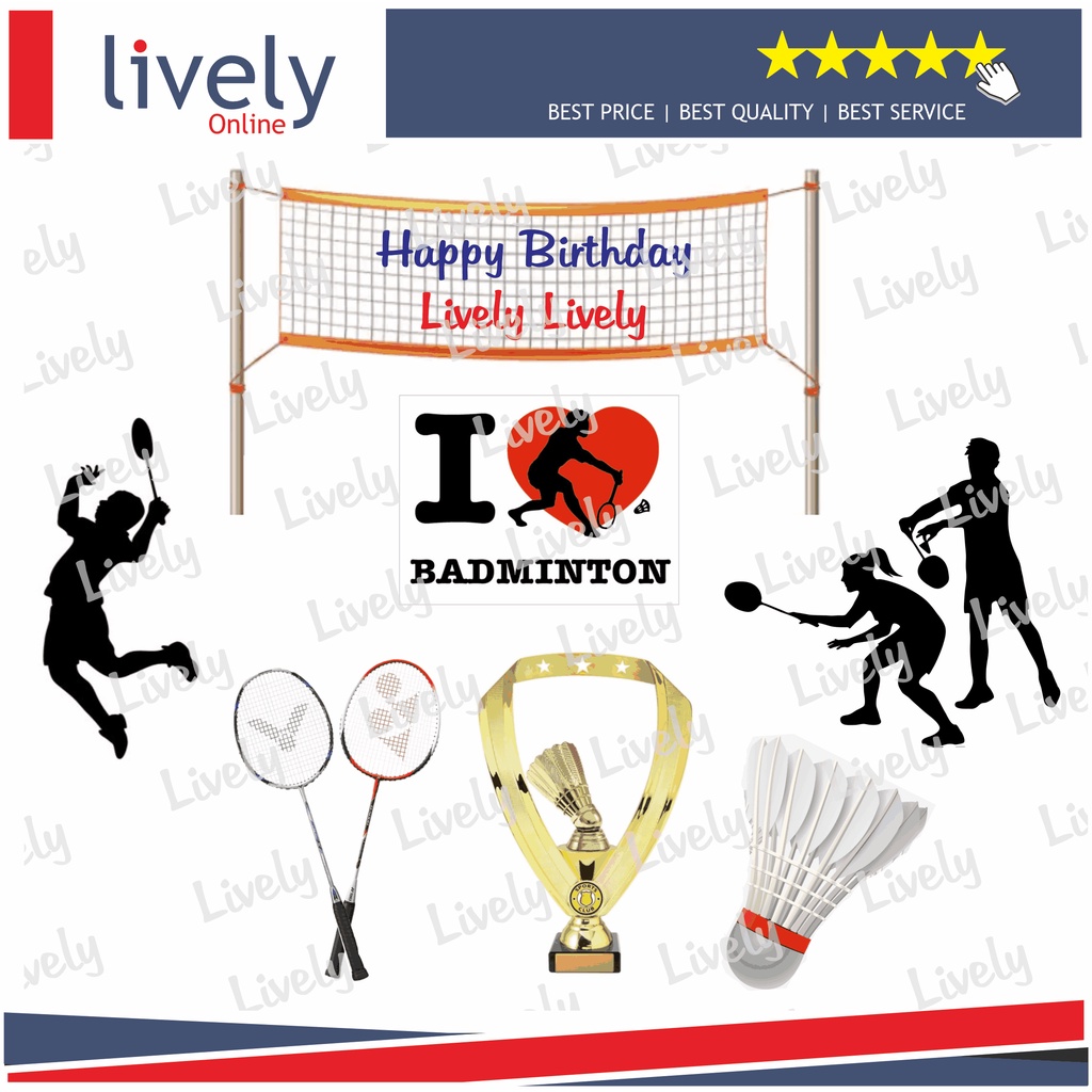 CUSTOM NAMA CAKE TOPPER KARAKTER BADMINTON HIASAN KUE ULANG TAHUN HAPPY BIRTHDAY