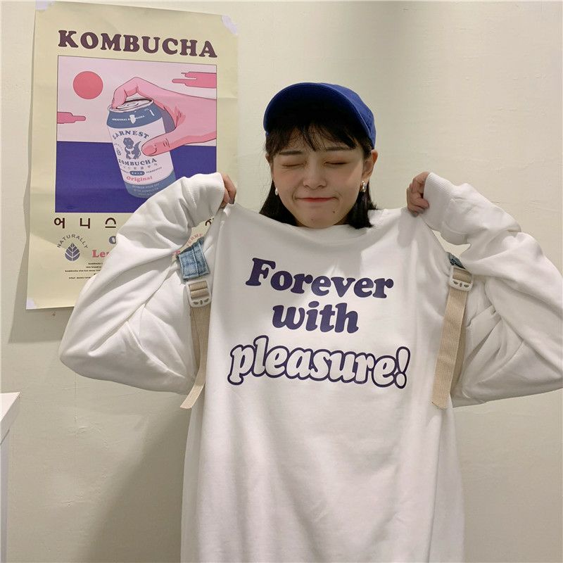 S - XXXXXL(6XL) Sweater Unisex FOREVER WITH PLEASURE Crewneck Fleece BIGSIZE Korean Style OVERSIZE Harajuku