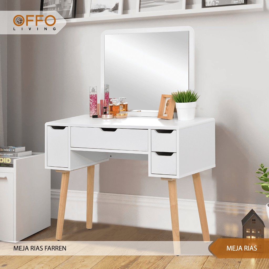 Meja Rias Lemari Rias Minimalis Kaki Kayu Solid MRSL-01