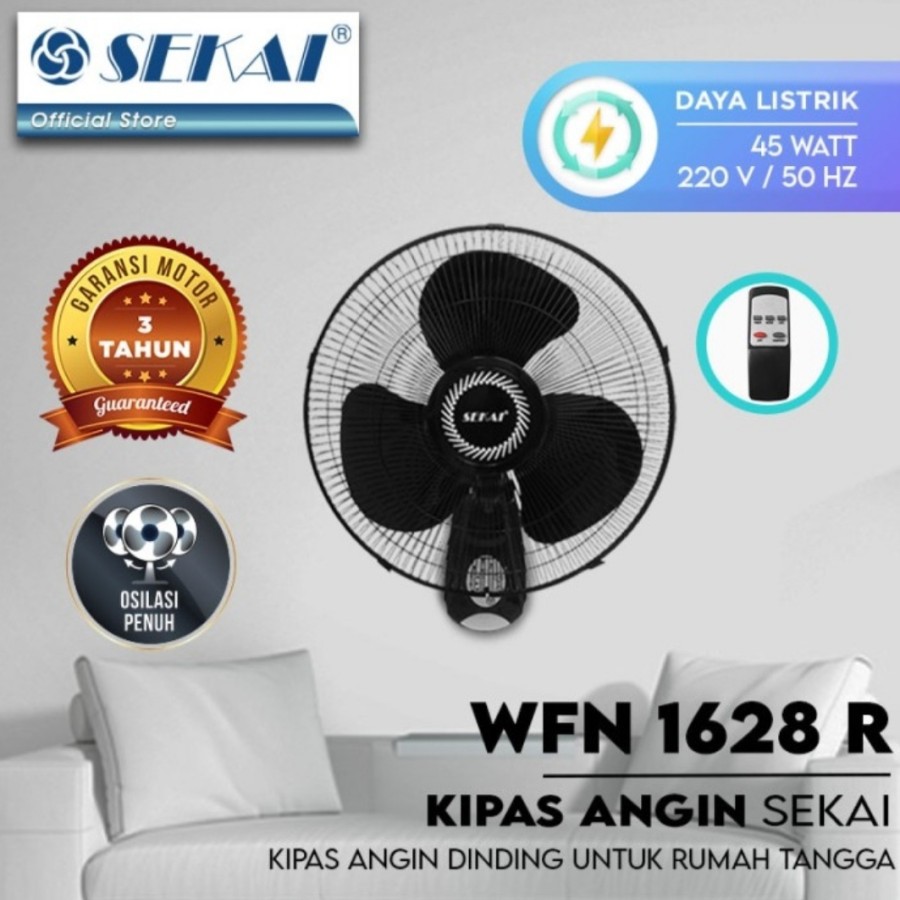 SEKAI KIPAS ANGIN DINDING 16&quot; WFN 1628 RC + REMOTE CONTROL - RESMI