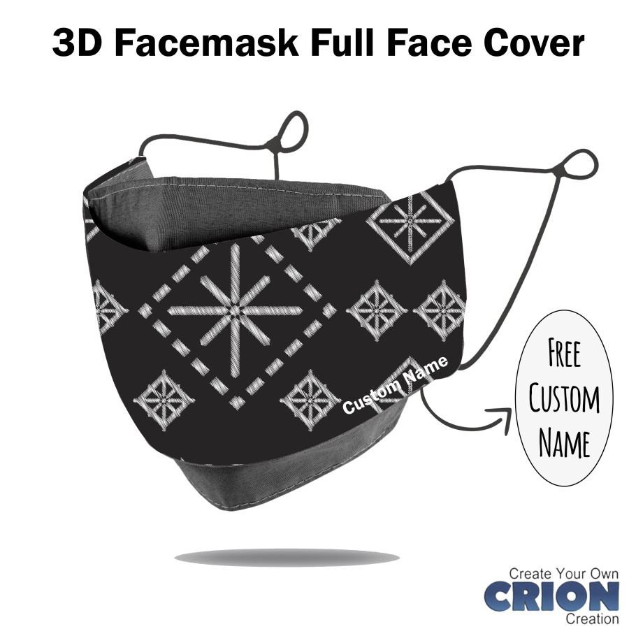 Crion - Masker 3d Full Face Cover Seri Batik Hitam - antibacterial