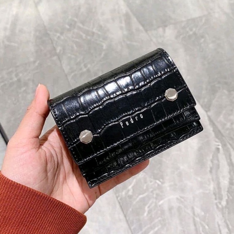 DOMPET PDR WALLET MINI FLAP CARD HOLDER HITAM KROCO | ESCAPELOOK.ID