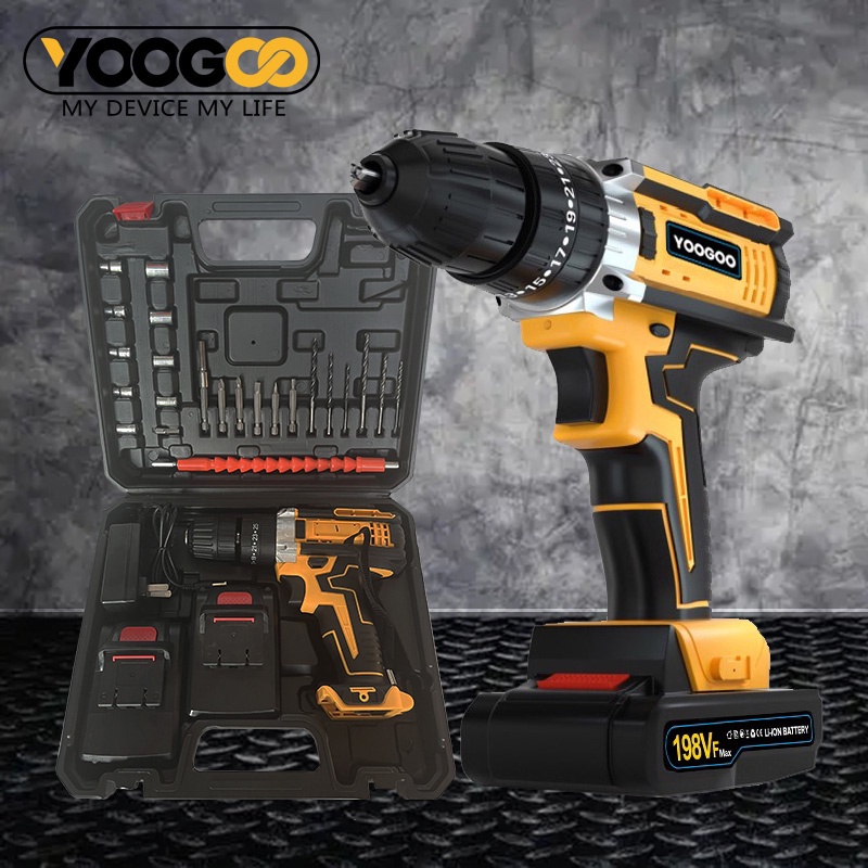 198Vf Impact Drill Mesin Bor Elektrik - Electric Drill Set - Baterai Ganda Mesin Bor Cordless Mesin Bor Tangan Elektrik Bor listrik Warranty