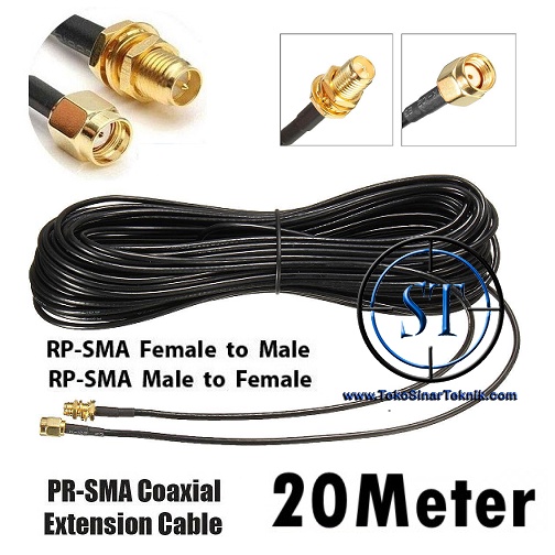 Kabel Extension Pigtail RP-SMA 20 Meter Male to Female Perpanjangan Coaxial RF Cord Connector RPSMA Cable Antenna Wi-Fi Wireless Router Panjang 20meter