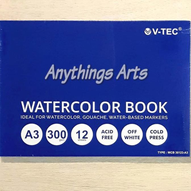 

(PERALATAN MENGGAMBAR) V-TEC WATERCOLOR BOOK A3 300GSM 12SHEETS PROMO