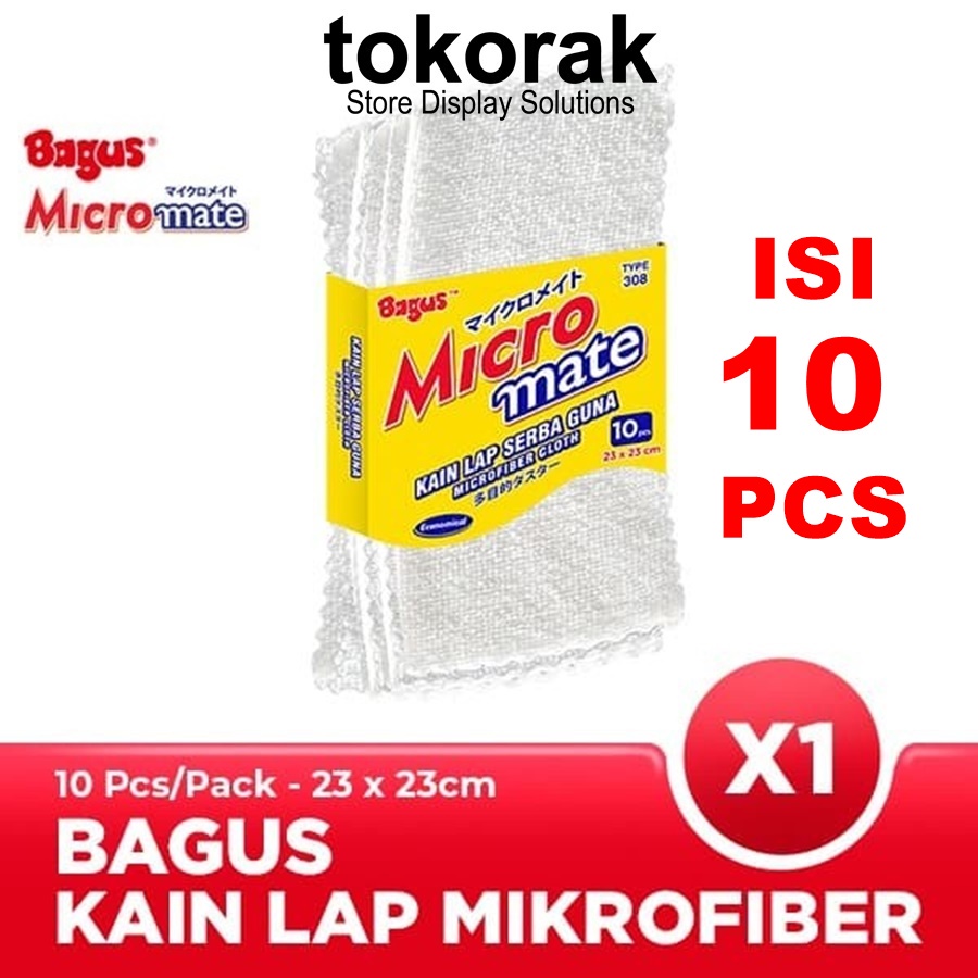 BAGUS MICROMATE KAIN LAP MICROFIBER SERBAGUNA 10S 23X23 CM 10PCS 308