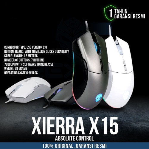 Mouse Rexus Xierra X15 X-15 RGB - Macro Gaming - White Black - Garansi